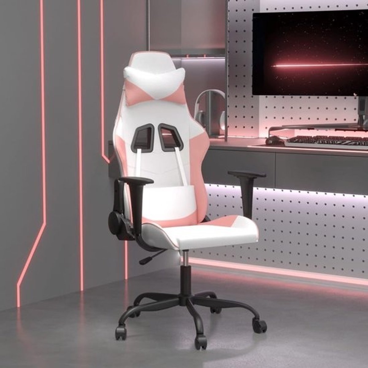Gaming Stoel - Comfortabele Stoel - Langdurig Spelen - Ergonomisch Ontwerp - Wit Roze