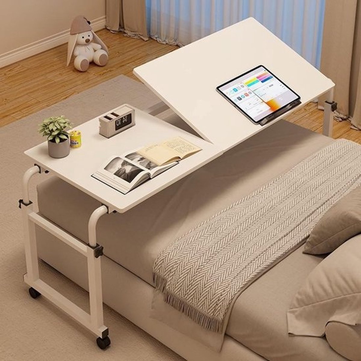 Bedtafel - Roltafel Laptoptafel - Eten Werken Lezen - In hoogte verstelbaar - 120 x 40 cm - Wit