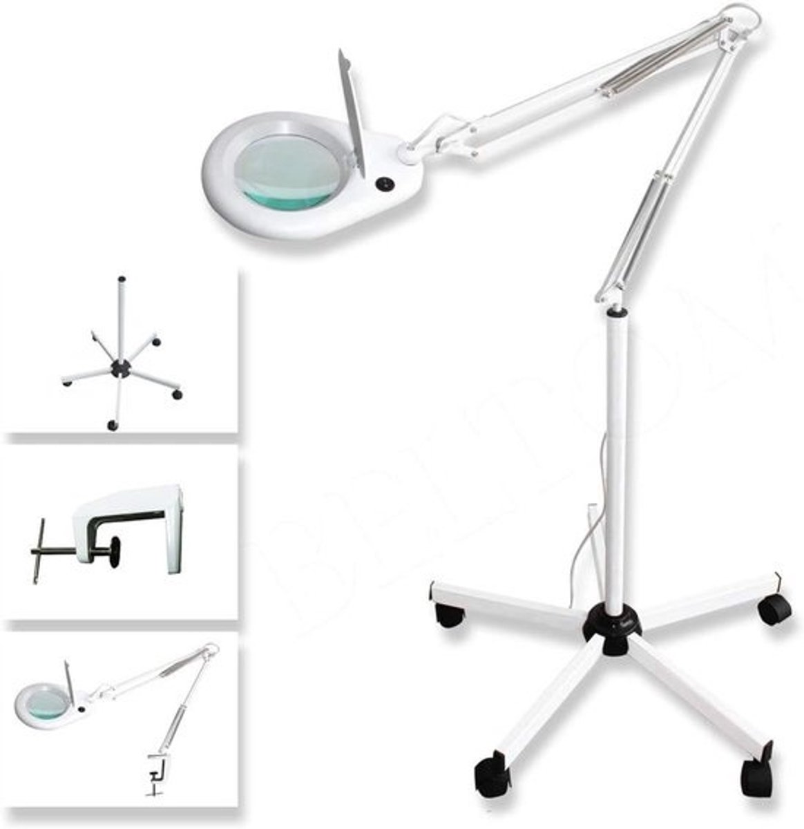Vergrootglas Met Standaard - Loep Met Licht - Precisiewerk & Hobby - 5 Dioptrie Lens - 154cm Max Hoogte - Wit