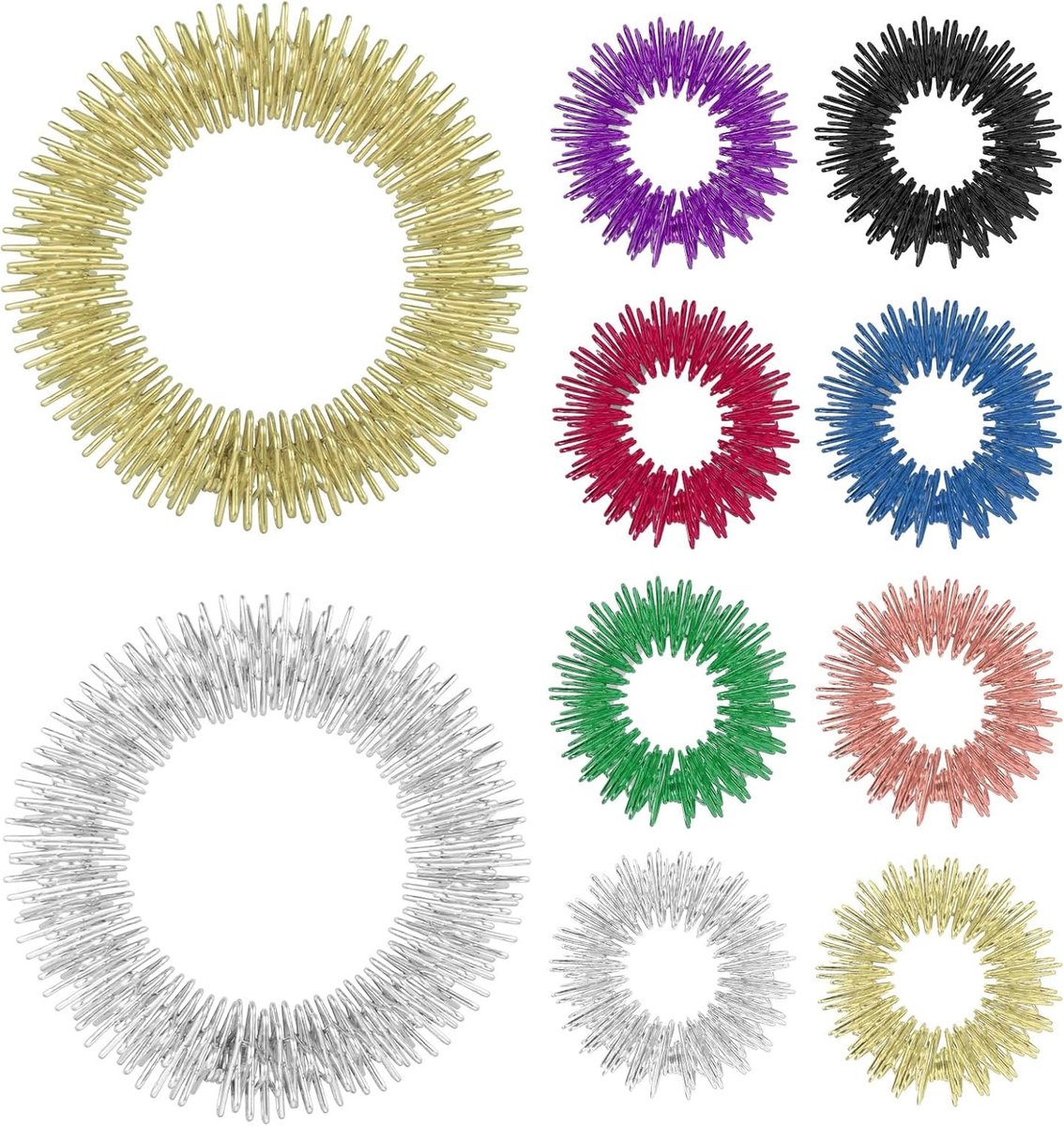 Set van 10 acupressuur ringen en pols- en vinger massagers voor betere bloedcirculatie en stressvermindering