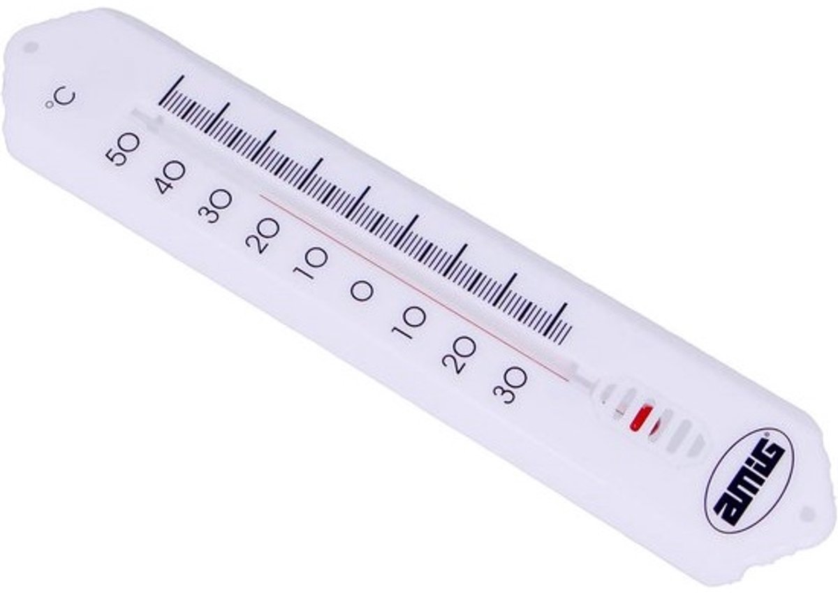 Wandthermometer Analoog - Temperatuurmeter Buiten - Tuin Temperatuur Meten - Groot Formaat Afleesbaar - 190 mm Lengte - Wit