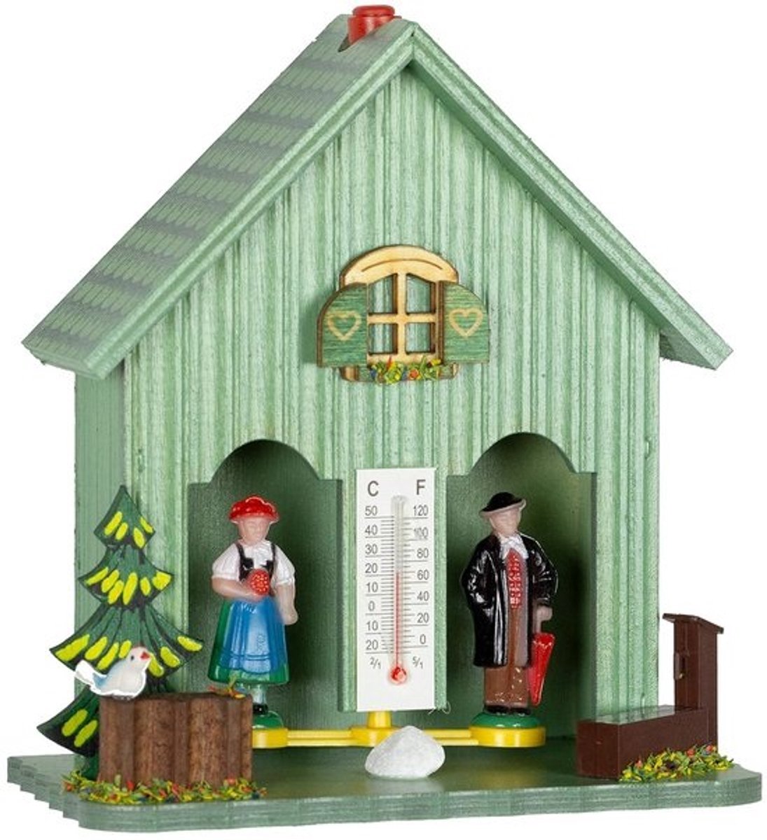 Houten Weerhuisje met Thermometer voor Buiten - Groen Weerstation