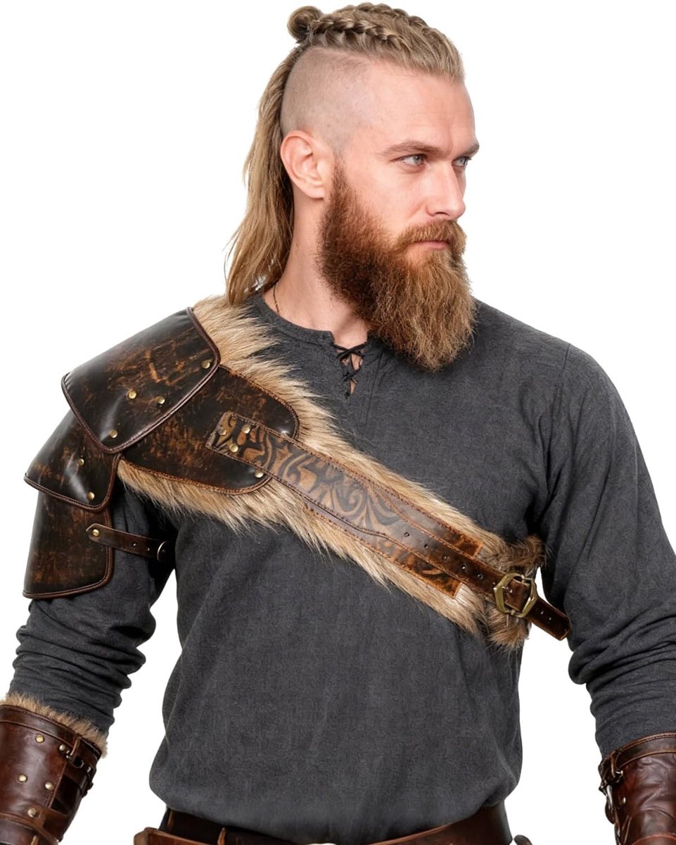 Viking Schouderpantser van Leer met Bont - Middeleeuwse Schouderbescherming voor Kostuums en Cosplay