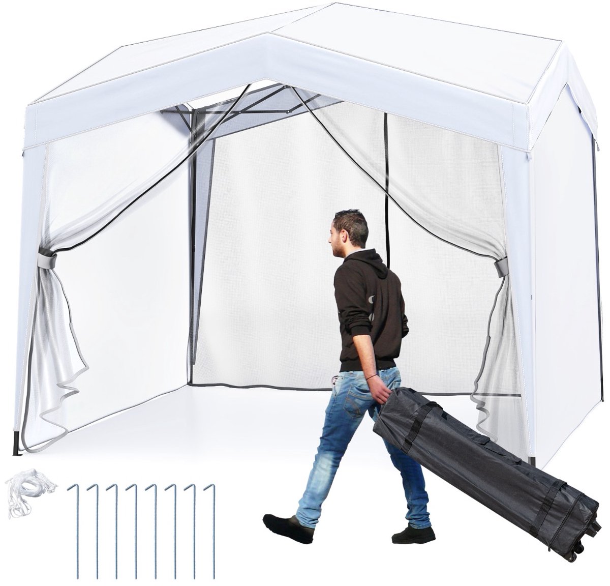 SureDeal® - Partytent - Paviljoen Vouwpaviljoen - Rolzak Haringen - Windtouwen Tuinpaviljoen Waterdicht - 302x302x265 cm - Wit
