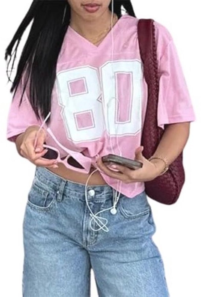 Oversized Y2K Graphic T-shirts voor Dames – V-hals Korte Mouwen Casual Tops