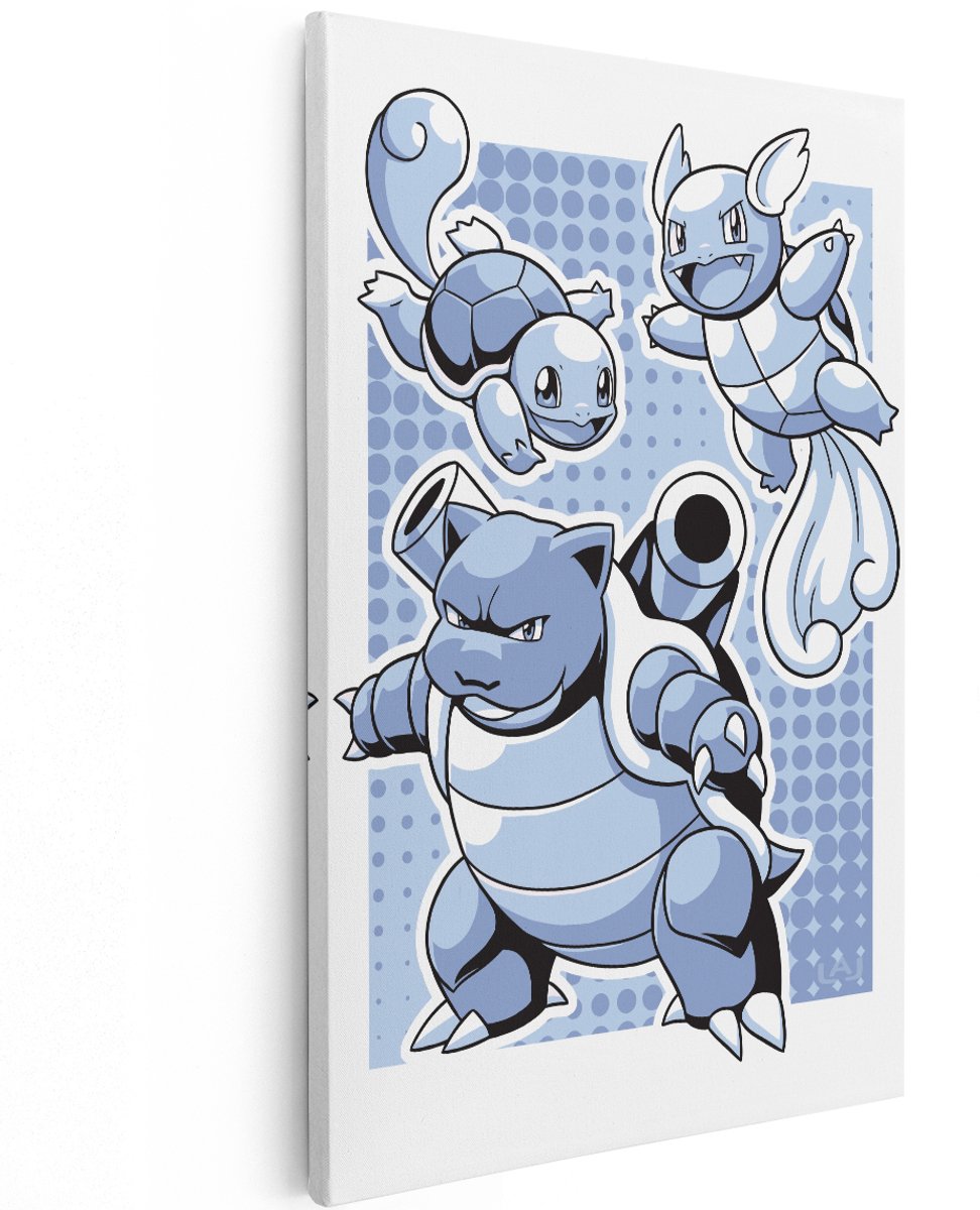 Artaza Canvas Schilderij Pokemon Blastoise - 120x180 cm - Groot - Wanddecoratie Kinderkamer - Muurdecoratie Squirtle Wartortle - Decoratie Jongenskamer Blauw