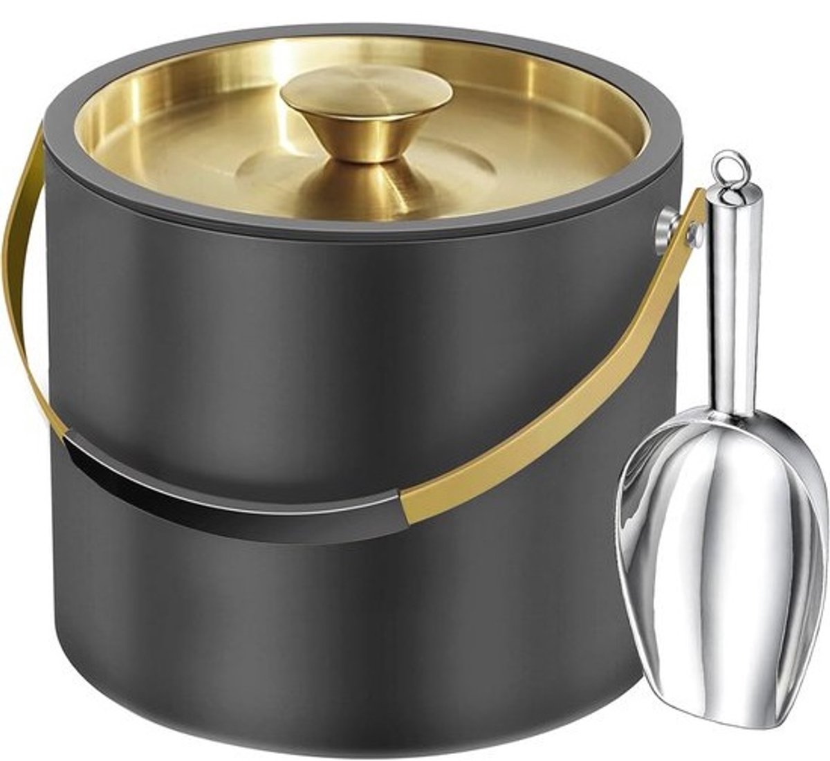 Moderne Geïsoleerde Ijsemmer 3,2L met Siliconen Deksel en Tang - Dubbelwandige Roestvrijstalen Ijsemmer voor Feestjes en Cocktailbars