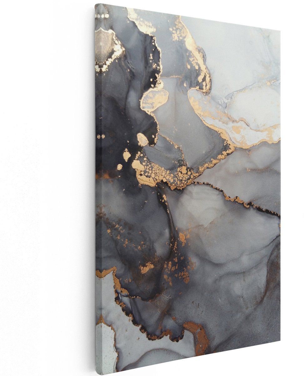 Artaza Canvas Schilderij Abstracte Kunst - Grijze Marmer met Goud - 120x180 cm - Groot - Wanddecoratie Woonkamer - Schilderijen - Muurdecoratie