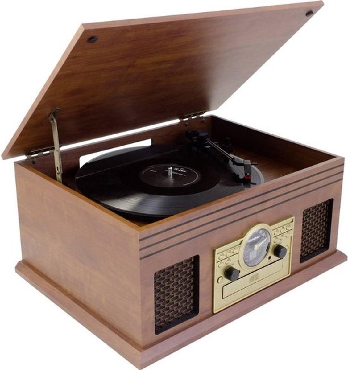 Nostalgisch muziekcentrum met platenspeler, cd-speler, bluetooth en radio