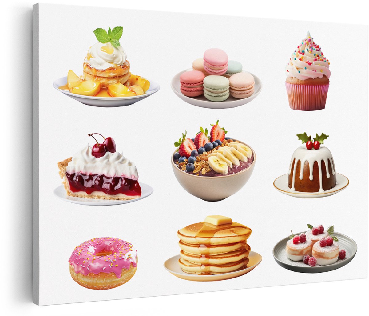 Artaza Canvas Schilderij Desserts - 150x100 cm - Groot - Wanddecoratie Zoete Lekkernijen - Muurdecoratie Keuken - Decoratie Gebak Collage