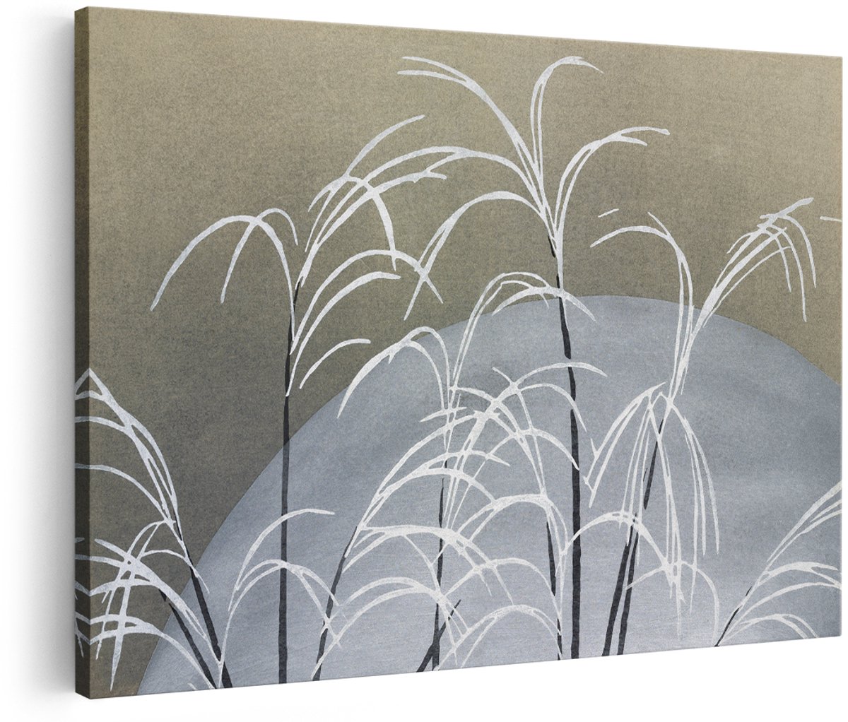 Artaza Canvas Schilderij Japandi - 150x100 cm - Groot - Wanddecoratie Japans - Muurdecoratie Minimalistisch - Decoratie Gras - Schilderijen Op Canvas
