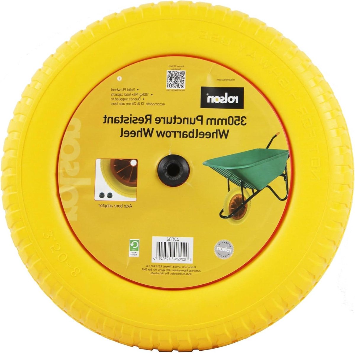 Kruiwagen Wiel - Massief PU - Materiaal Transport - Punctie Bestendig - 350mm - Zwart