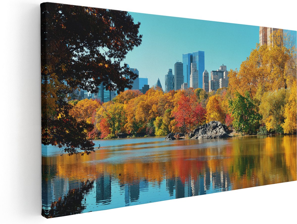 Artaza Canvas Schilderij Central Park In New York Tijdens De Herfst - 180x90 cm - Groot - Wanddecoratie Woonkamer - Schilderijen - Muurdecoratie