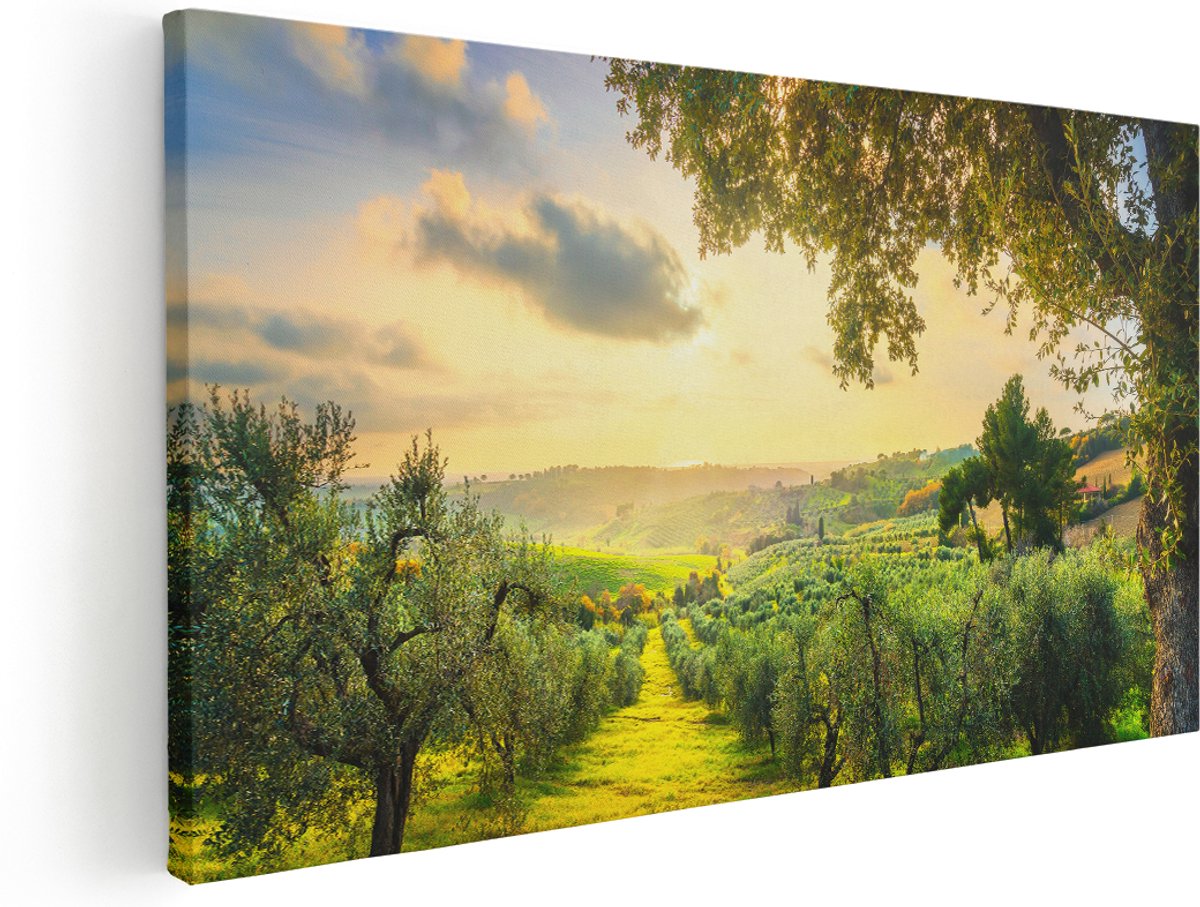 Artaza Canvas Schilderij Olijvenbomen - Olijvengaard - 180x90 cm - Groot - Wanddecoratie Woonkamer - Schilderijen - Muurdecoratie