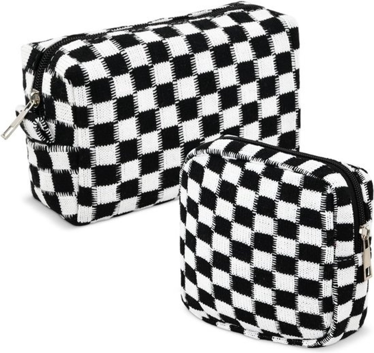 Set van 2 Toilettassen Damesschaakbord Patroon Grote Capaciteit Reisorganizer
