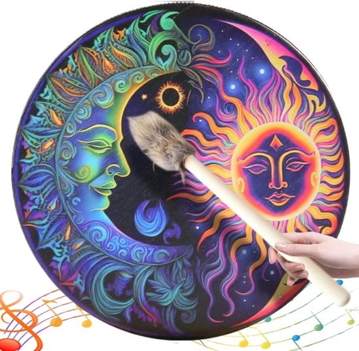 Hand Drum - Sjamanentrommel - Spirituele Muziek - Zon Maan Patroon - 10 Inch - Niet gespecificeerd