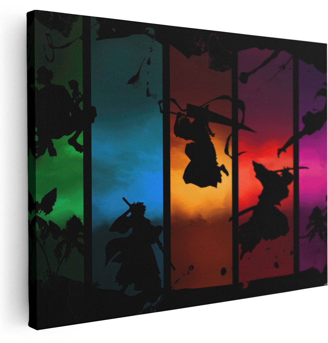 Artaza Canvas Schilderij Samurai Silhouet - 160x120 cm - Groot - Wanddecoratie Anime - Muurdecoratie Jongens - Kleurrijke Kamer Accessoires