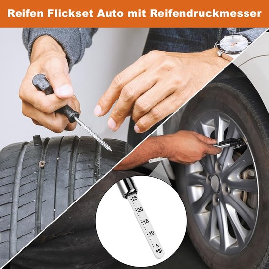Bandenreparatieset - Auto reparatie - Noodreparatie lekke band - Inclusief bandenspanningsmeter - 37 Delig - Grijs — afbeelding 2