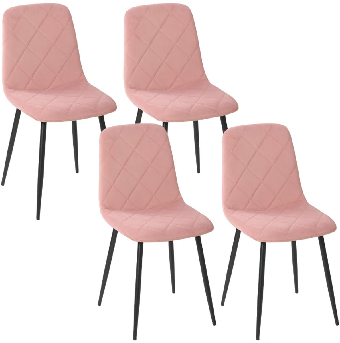 Eetkamerstoel - Set Van 4 - Keukenstoelen Met Rugleuning - Fluwelen Look - Gestoffeerde Fauteuils - 45 x 54 x 87 cm - Roze
