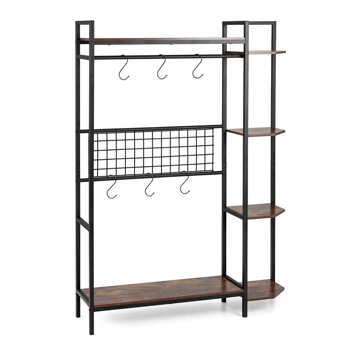 SureDeal® - Plantenrek - Plantenstandaard - Haakjes - Spalier Bloemenstandaard - Metalen - Kantelbeveiligingen - 113x29,5x156,5 cm - Koffiebruin