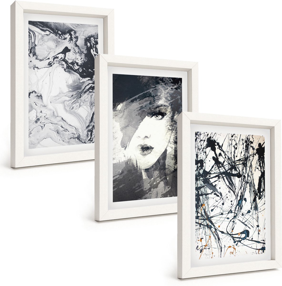 Wallfluent 3-Delige Schilderij Set - Abstracte Patronen In Zwart-Wit Tinten - 20 x 30 - Wanddecoratie - Muurdecoratie - Woonkamer - Interieur Decoratie
