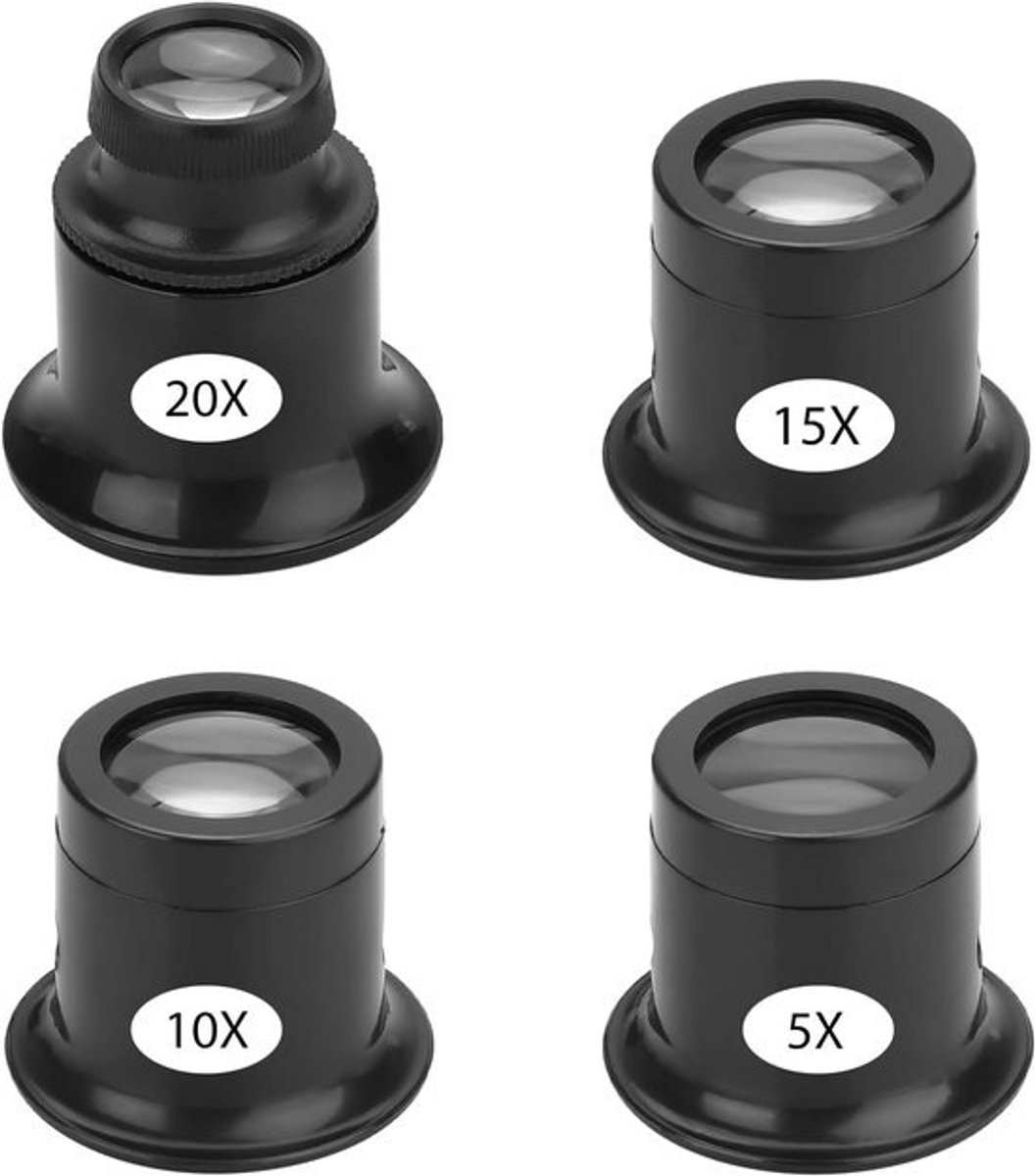 Lijst voor Horlogemakers en Hobbyisten - 4x Oogloupe Vergroting (5x t/m 20x)