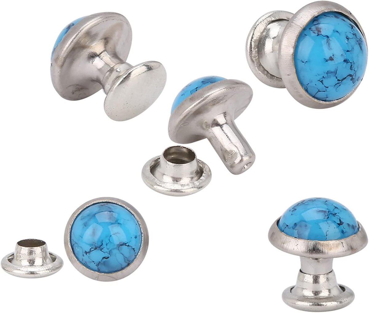 Ronde Turquoise Nieten, 50 Stuks 8mm voor Leren Tassen en Creatieve Projecten, Eenvoudig te Installeren, Perfect voor Modeaccessoires en Handwerk