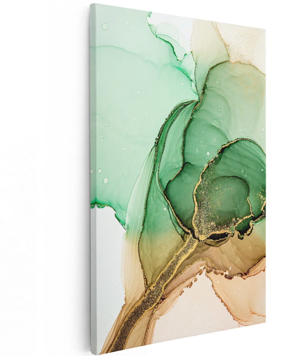 Artaza Canvas Schilderij Abstract - 120x180 cm - Groot - Wanddecoratie Goud - Muurdecoratie Modern - Decoratie Woonkamer - Groen