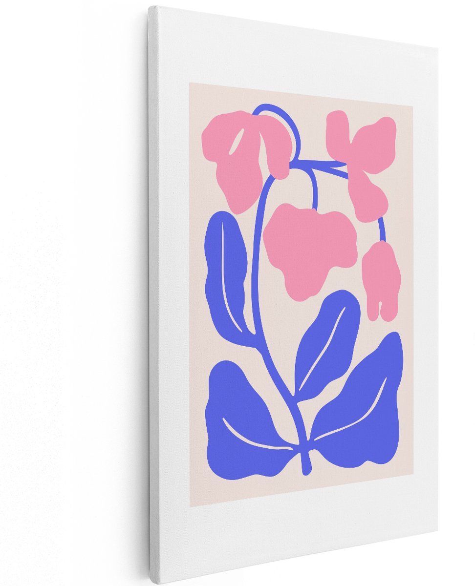 Artaza Canvas Schilderij Abstracte Bloemen - 120x180 cm - Groot - Wanddecoratie Modern - Muurdecoratie Bloem - Decoratie Woonkamer - Roze Blauw