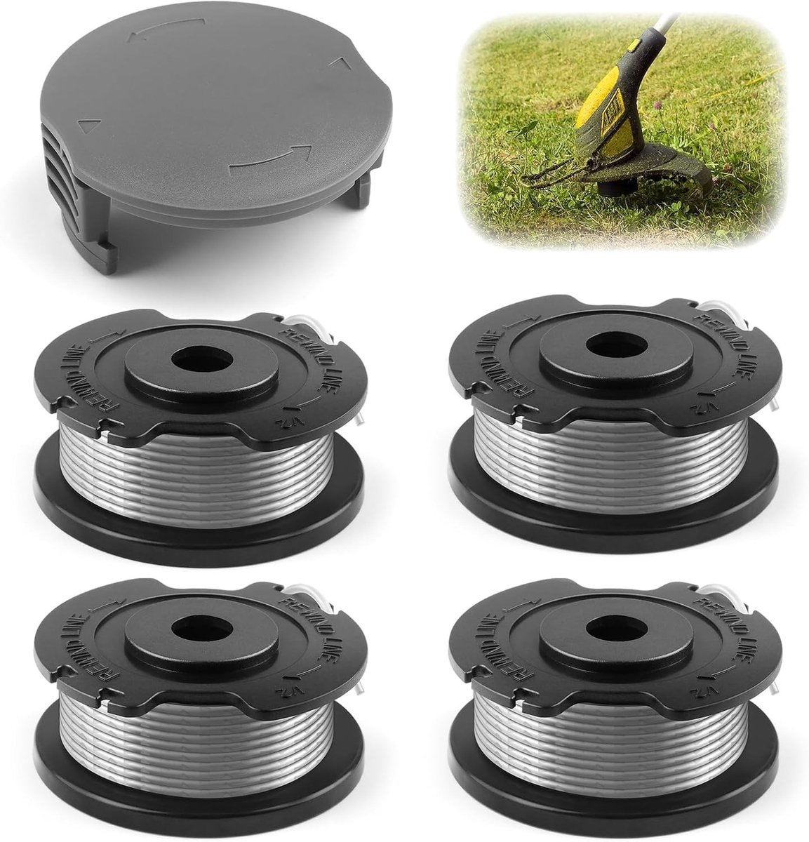 Set van 4 Vervangspoelen met Deksel 1.65 mm voor Grasmaaier - Geschikt voor EasyGrassCut 18/23/26, Tuinonderhoud, Grasmaaier Accessoires