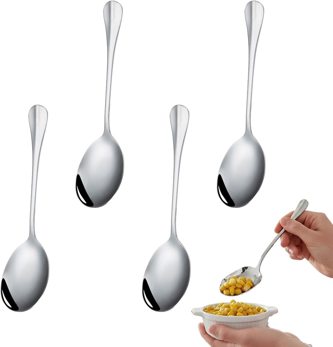 Set van 4 RVS Serveerscheppen - Ideaal voor Salades, Porties en Feestelijke Dinerbijeenkomsten - 21 cm Lang