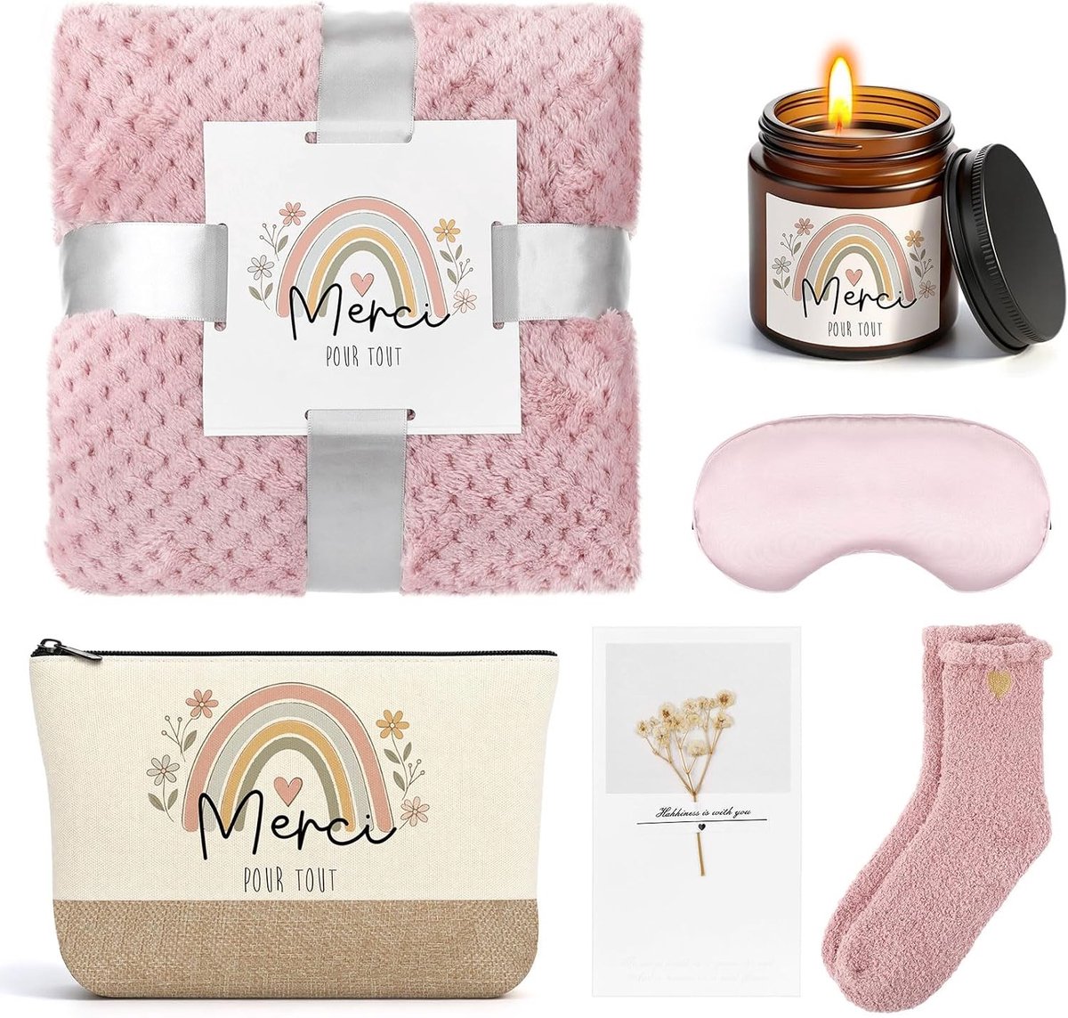 Bedanktcadeauset voor Vrouwen met Kaars, Sokken, Wenskaart en Deken - Perfect Cadeau voor Zus, Lerares, Vriendin of Mama