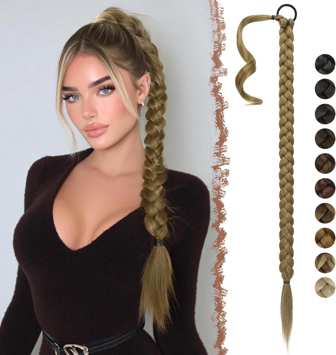 Ponytail Extensions 85cm Lang met Haar Elastiek, Gevlochten Balayage Haarstuk voor Vrouwen, Lichtbruin en Natuurlijk Blond, Ideaal voor Feestjes en Dagelijks Gebruik