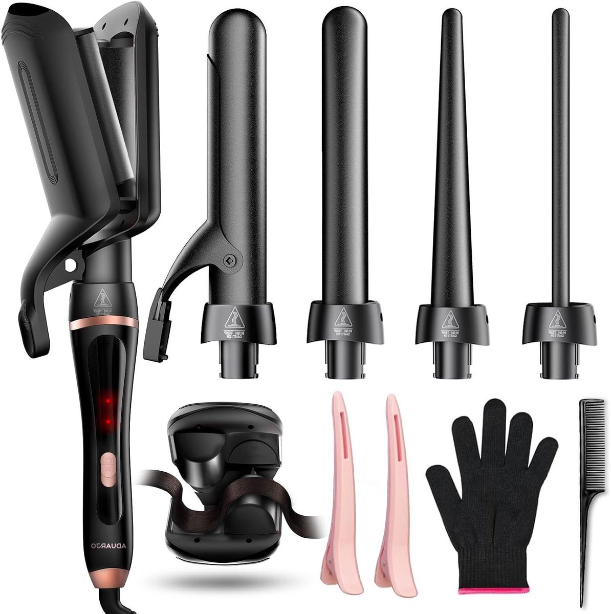 Krultang Set - Haarstyling Tool - Diverse Kapsels - 5-in-1 Systeem - 0.35-1.25 Inch - Zwart
