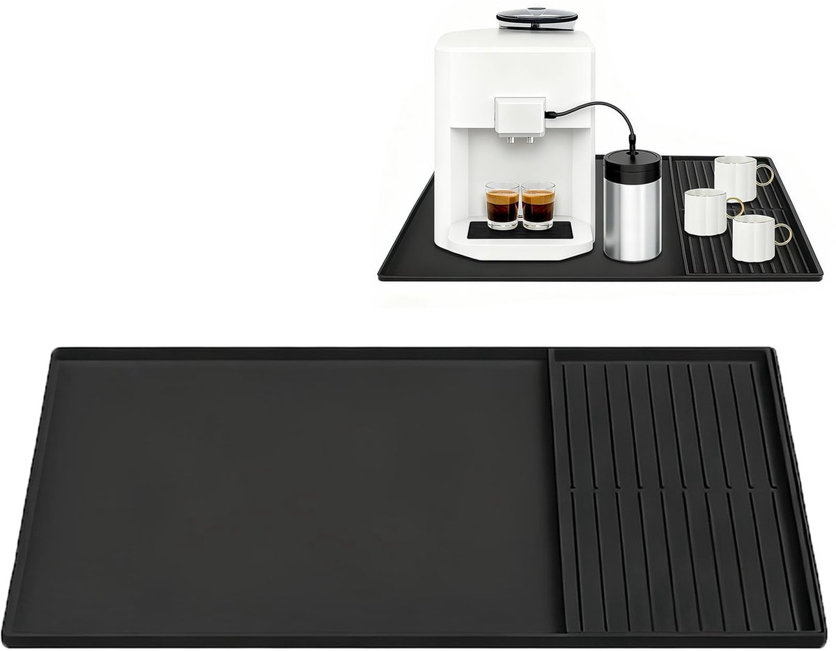 Silikonmat - 2-in-1 Afdrupmat voor Koffiemachine en Servies - Zwart - 61 x 40,5 cm