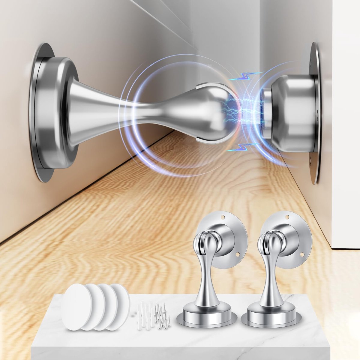 Magnetische Deurstopper - RVS Modern - Voor Wandmontage en Vloermontage - 2 stuks