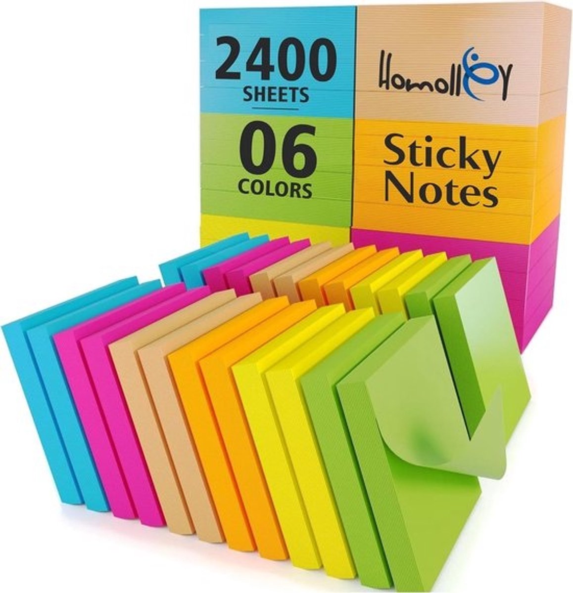 Kleine Kladblokjes 3x3 Inch - 6 Neon Kleuren - 24 Stuks Zelfklevende Post-its