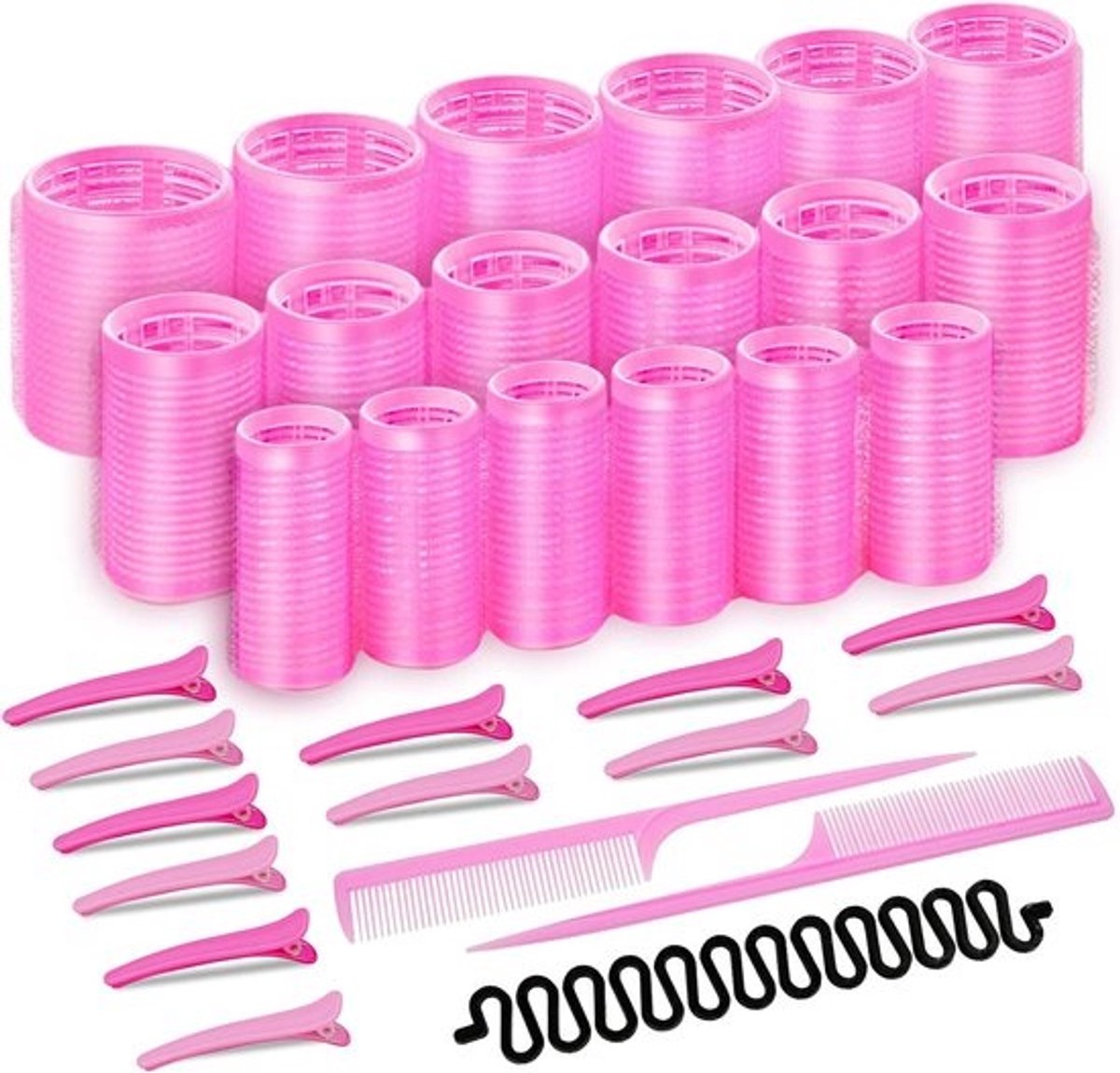 ACEP Heatless Krulspelden - 33 stuks - Rose - 44 mm, 36 mm, 25 mm Krulspelden met 12 Nietjes 2 Kammen - Krulspelden - Haarrollers