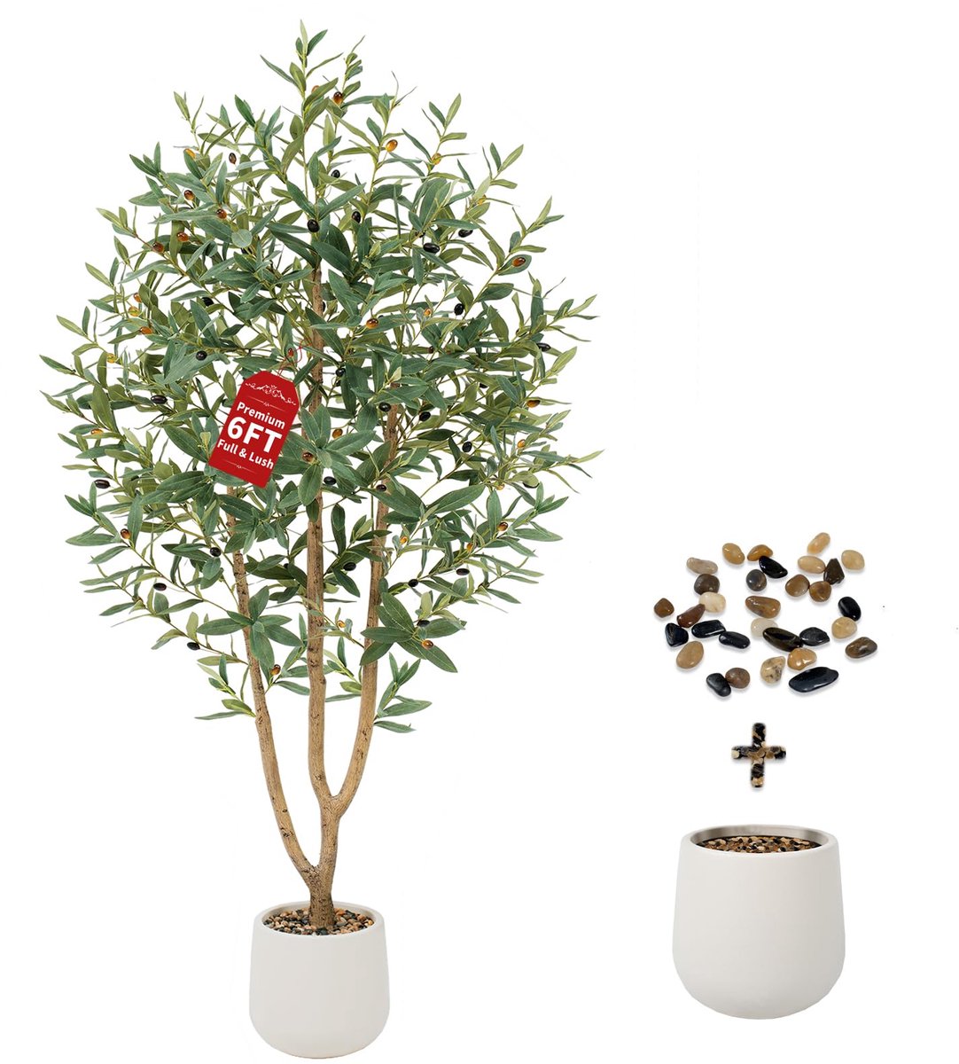 Kunst Olijfboom - Met 861 realistische bladeren en 41 levensechte olijven - In Witte Pot - Decoratie voor Kantoor, Woonkamer en Slaapkamer - 180 cm