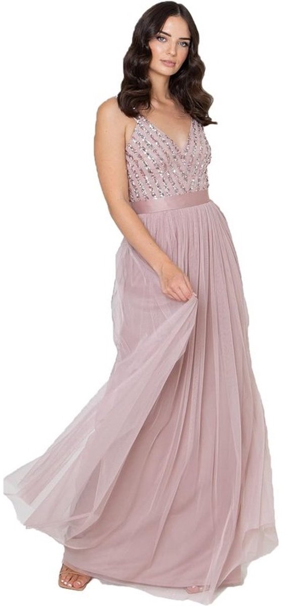 Dames Maxi Jurk Lange Avondjurk met Pailletten Lijfje en Tule Rok voor Bruiloft & Feest