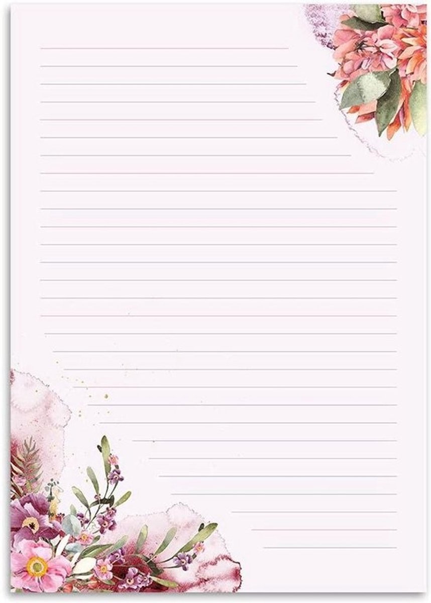 Briefpapier Set - Schrijfwaren Correspondentiepapier - Persoonlijke Brieven - Bloemenmotief - 100 Vellen A4 - Roze
