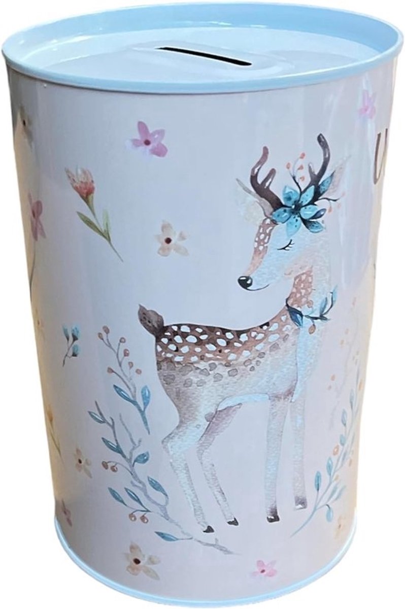 Grote Spaarpot - Kinder Spaarpot - Geld Leren Sparen - XXL Formaat Metaal - 15x10 cm - Woodland Hert