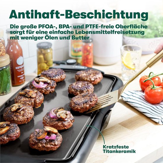 Elektrische Grillplaat - Contactgrill Plaat - Lekker Koken - Keramisch Titanium Anti-aanbak - 27 x 51 cm - Zwart — afbeelding 4