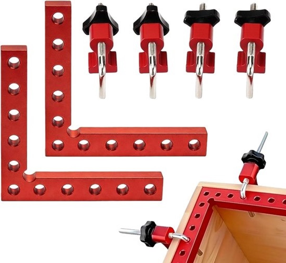 Hoekklemmen Houtbewerking - Spanhoek Positioneerhoek - 90 Graden Montage - Robuuste Aluminiumlegering - 140 mm - rood