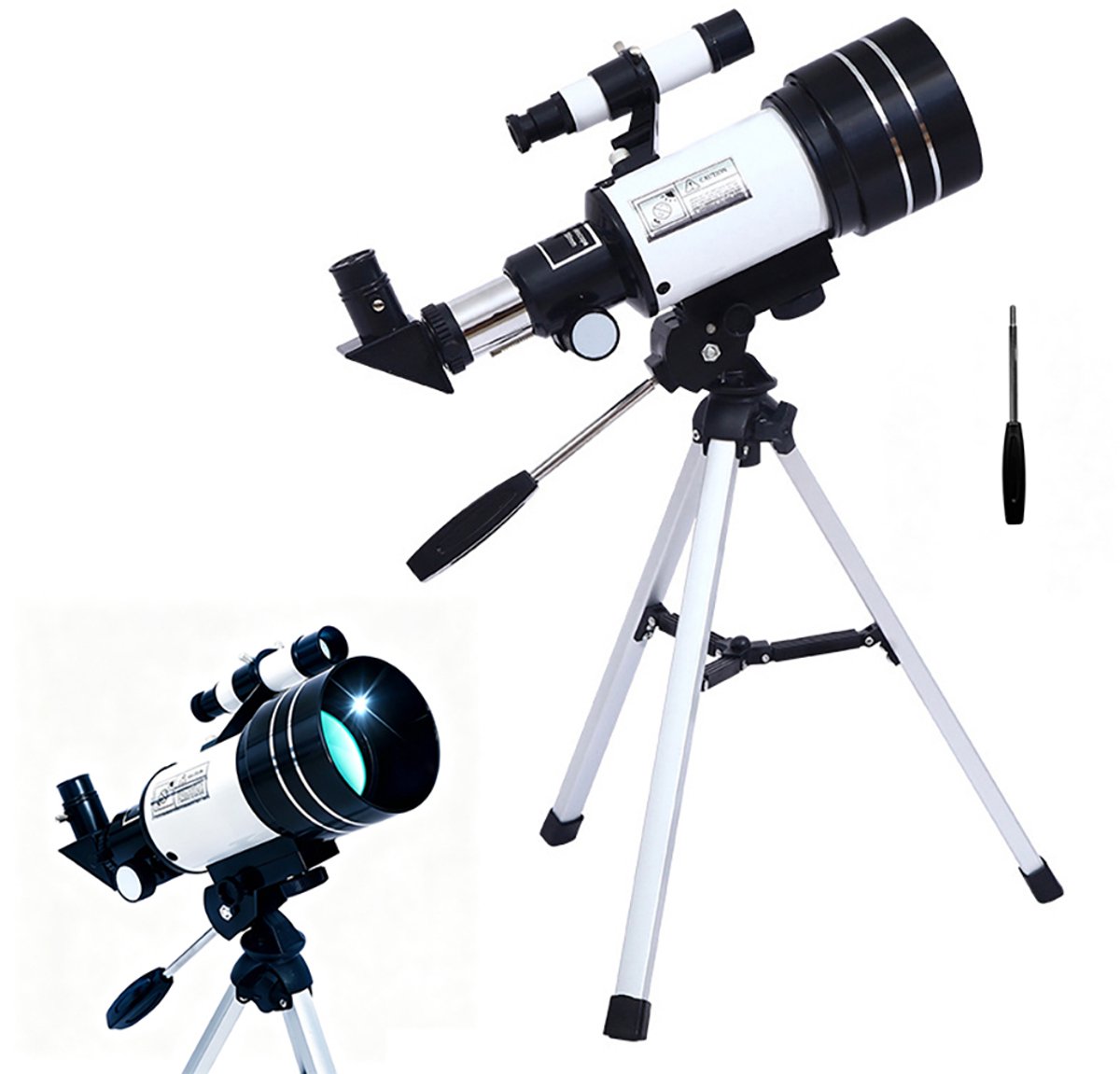 Astronomische telescoop - 150x vergroting - 70 mm - Inclusief zoeker, statief en telefoonhouder - Draagbaar - Geschikt voor kinderen, beginners en volwassenen - 30070 - Kindercadeau - Wit