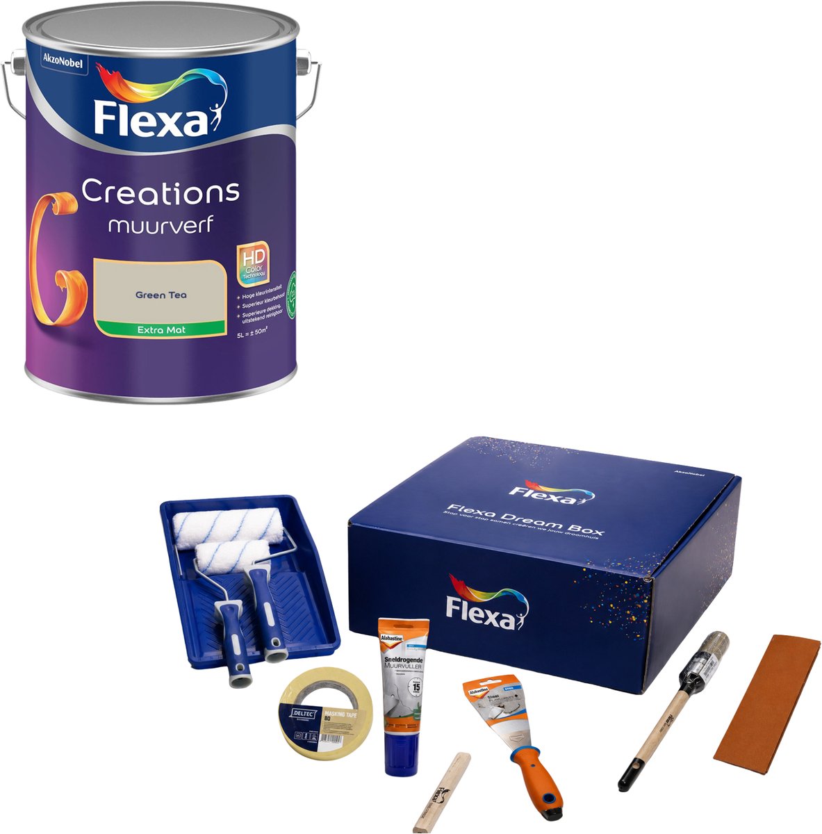 Flexa Dream Box & Creations Muurverf - Extra Mat - Green Tea - 5 L - Bundel