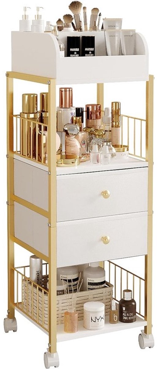 Make-up Opbergkar - Cosmetica Organizer - Bureau Opruimen - Met Laden - 43.7x34.1x20.4 cm - Goud