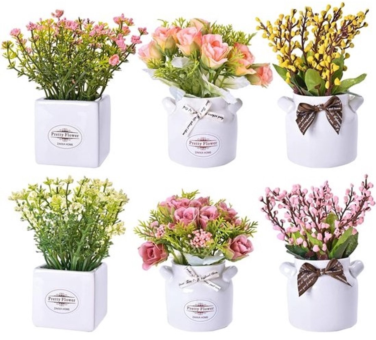 Kunstplantjes in pot - Nep bloemen - Decoratie binnen - Onderhoudsvrij groen - 6 stuks - Groen