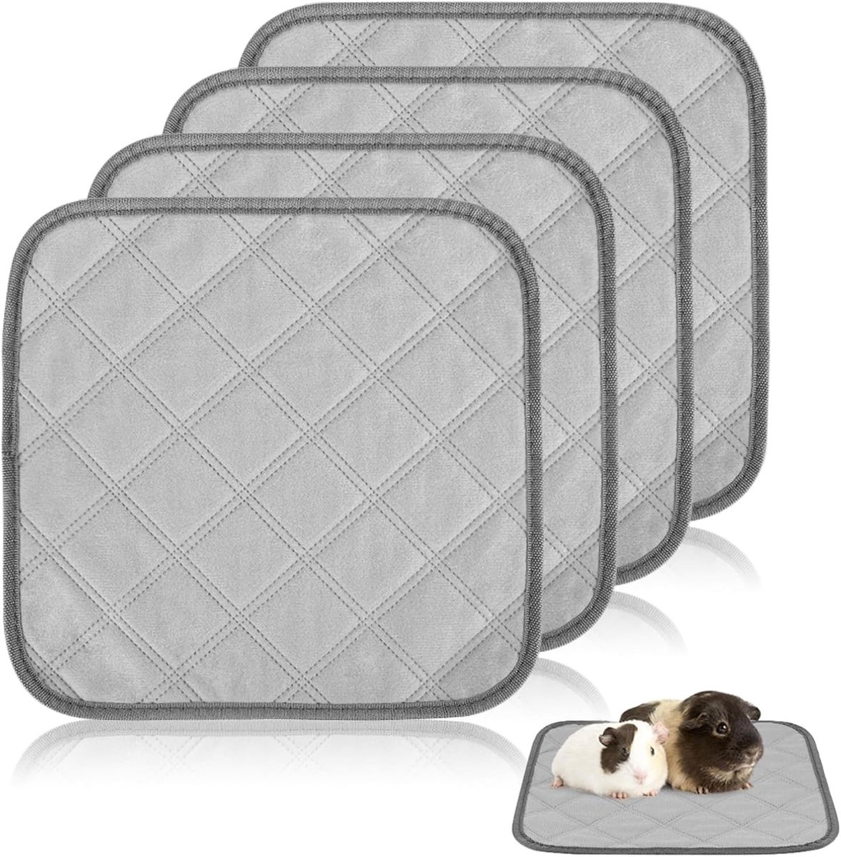 Set van 4 Herbruikbare Pipi Pads 30 x 30 cm voor Cavia's, Konijnen en Chinchilla's - Absorberende en Wasbare Bodembedekking voor Dierenverblijven