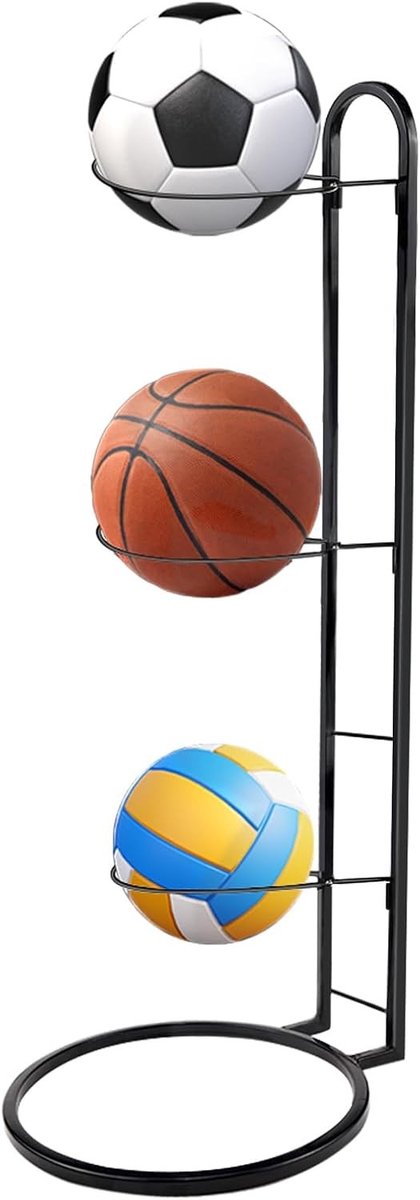 Verstelbare Ballenstandaard voor Voetbal, Basketbal, Volleybal en Rugby - Ruimtebesparende Opbergoplossing in Zwart